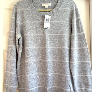 NWT Michael Kors Sweater Top Sz 1X Gray White Silver Stripe Metallic Tinsel